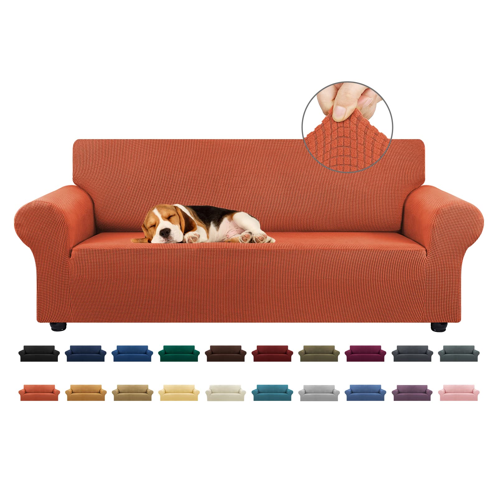 KEKUOU Stretch Couch Covers for Sofa, 3 Cushion Slipcover,Pureed Pumpkin