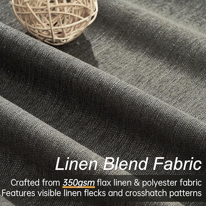 Grey Linen Black Out Curtains 96 Inches Long 2 Panels Set for Sliding Glass Doors Modern Cottage Room Darkening Pleat Dark Gray Aesthetic Drapes Soundproof Privacy 8 FT Window Curtain for Office Burg
