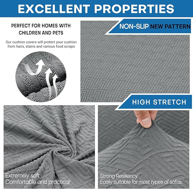 XINEAGE Couch Cushion Covers Seat Cushion Cover Thick Stretch Sofa Slipcovers 1 Piece Individual Couch Covers with Elastic Bottom(Single Seat Cushion/Backrest,Light Grey)