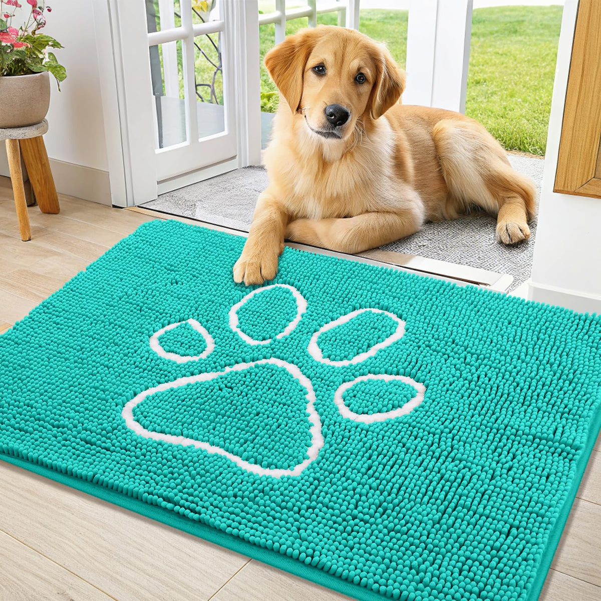 Smiry Dog Door Mat for Muddy Paws, Absorbent Non Slip Dirt Trapper, 36x24