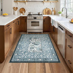 GarveeHome Provence Misty Blue 3x5 Rug Washable Non-Slip Low-Pile Indoor Rugs for Entryway Botanical Grove Vintage Boho Cottage Throw Carpet for Kitchen Bedroom Living Room Bathroom Mat