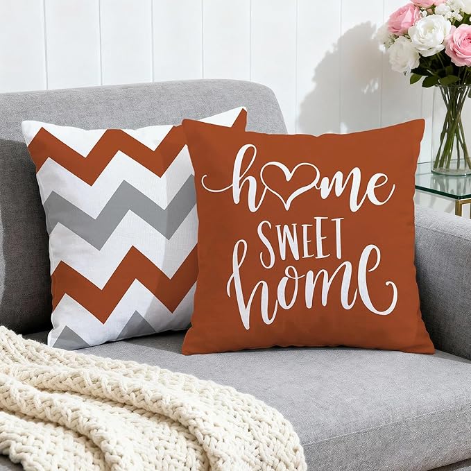 Hexagram Geometric Burnt Orange Pillow Covers 18x18 Set of 4, Decorative Outdoor Boho Modern Throw Pillow Covers, Home Sweet Home Farmhouse Cushion Case for Couch Sofa Bedroom Indoor Decor(No Insert)