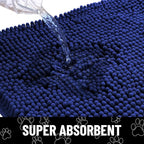 Smiry Dog Door Mat for Muddy Paws, Absorbent Dirt Trapper Non Slip Quick Dry Washable Chenille Mat for Mud Dogs, Entry Rug for Indoor and Outdoor (59x24 Inches, Navy Blue and White)