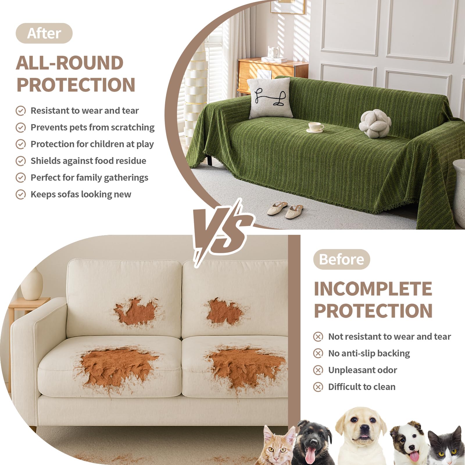 KaviKon Couch Cover for Sofa, Boho Sofa Covers Washable 3 Cushion for Dogs