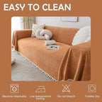 HANDONTIME Dark Orange Sofa Covers Couch Cover for Dogs Colorful Tassel Lovetseat Covers Pet Couch Cover Bohemian Sofa Cover for Couch Vintage Boho Couch Covers Futon Cover Pet-Friendly, 71" X118"