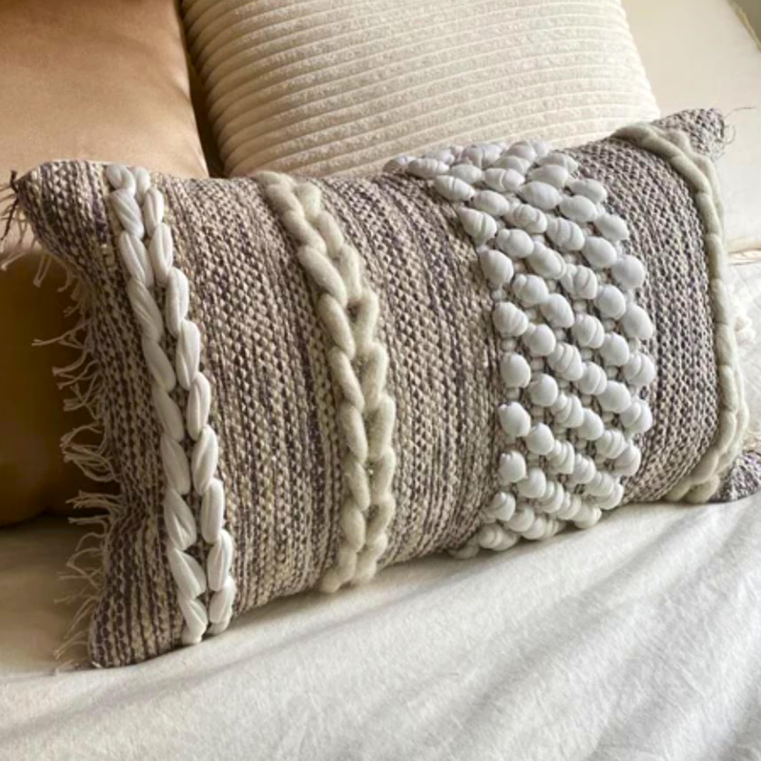 COZYDEKO Decorative Boho-Chic Lumbar Pillow Cover 12x20 Premium Handwoven Tufted Cotton &Wool Accent Pillows, Earthy Color Throw Cushion, Farmhouse & Bohemian Home Decor (Limited Edition Cover Only)