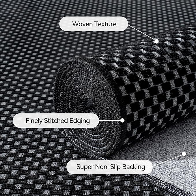 YDKGL 2x6 ft Kitchen Runner Rug Mat Non Slip Boho Woven Hallway Runner Washable, Soft Long Entryway Laundry Hall Floor Runners Rugs Carpet for Indoor Backdoor Bedroom Kitchen Living Room, Black