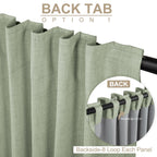 Faux Linen Total Blackout Curtains for Bedroom 96 Inches Long, Sage Green