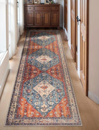 SERISSA Boho Washable Runner Rug, 2'6"x10' Long Non-Slip Tribal Hallway Kitchen Stair Runner Rug Ultra Soft Print Distressed Vintage Floor Carpet for Bedroom Bathroom Laundry Room