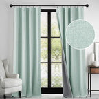 RYB HOME 100% Blackout Linen Textured Curtains 108 inches Long, Thermal Insulating Privacy Energy Saving for Bedroom Living Room Window Office Theater Baby Nursery, W 52 x L 108 in, Aqua, 2 Panels