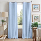 Total Blackout Baby Blue Linen Curtains 108 Inches Long 2 Panel Set Light Blue Pale Sky Colored Floor to Ceiling Thermal Spring Summer Curtain for Living Room Bedroom Patio Sliding Door Drape Back Tab