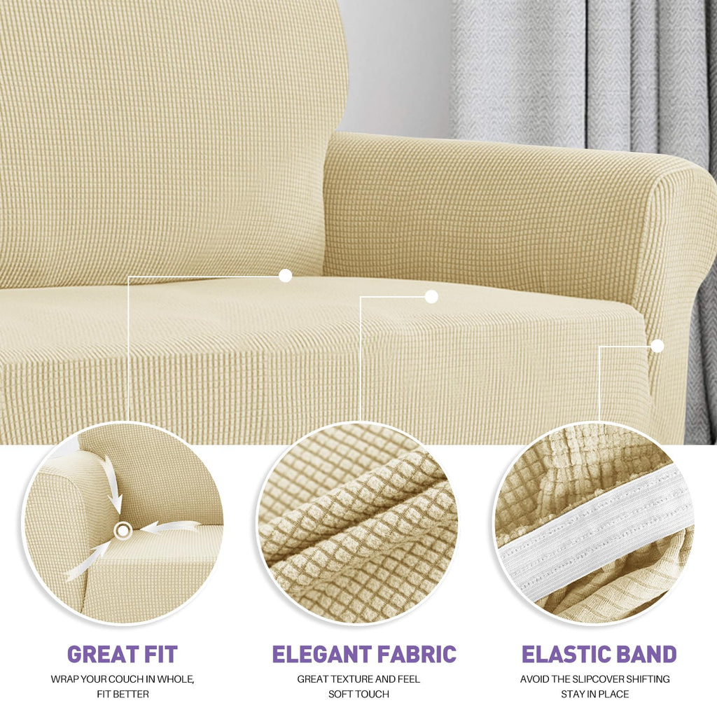 ZNSAYOTX Super Stretch Chair Slipcover Universal Sofa Chair Covers for Living Room Dogs Pet Furniture Protector Spandex Armchair Slipcovers with Anti Slip Foam Sticks (Beige, Chair)