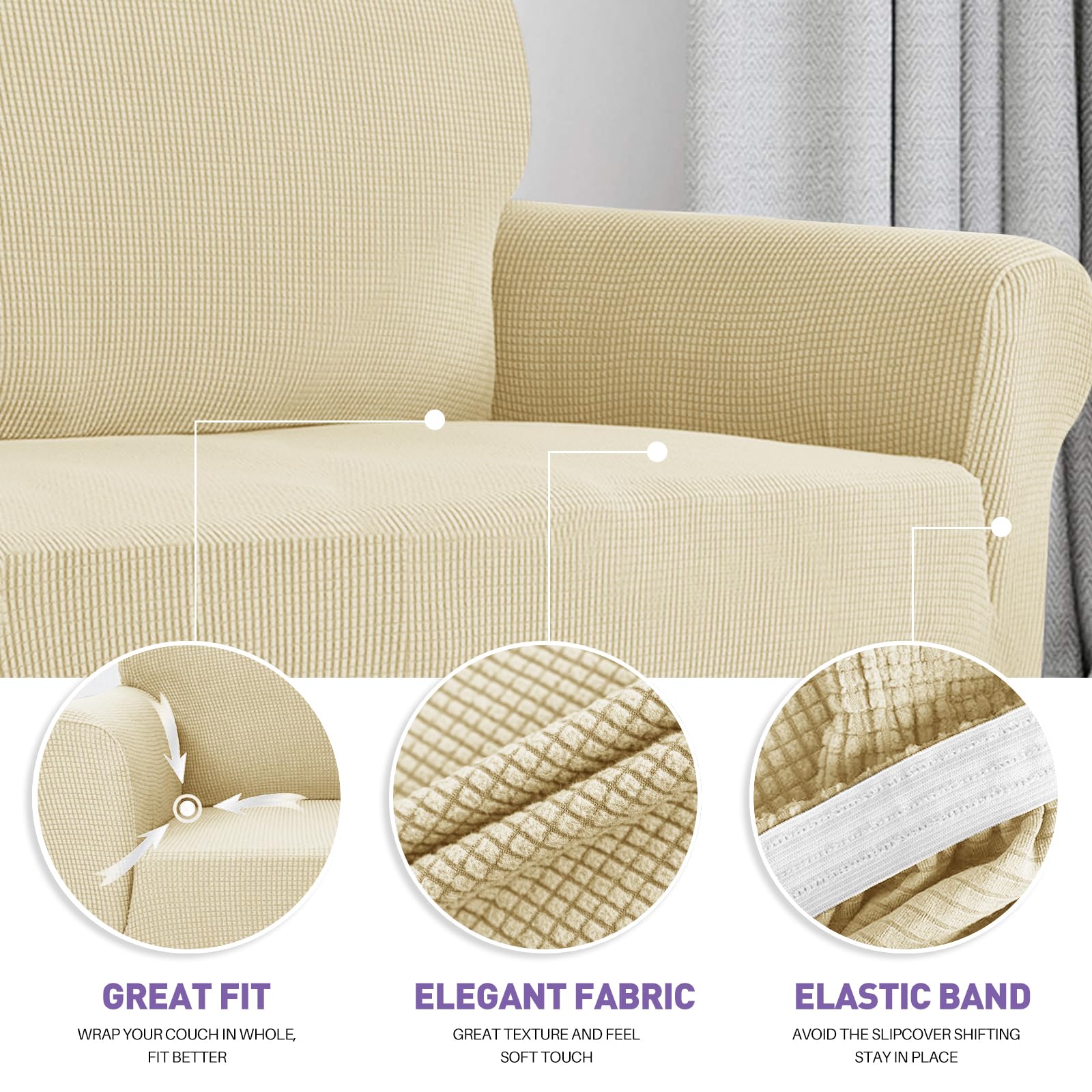 ZNSAYOTX Stretch Oversized Couch Cover Universal Sofa Covers for Living Room Dogs Pet Furniture Protector Spandex Extra Large Sofa Slipcovers with Anti Slip Foam Sticks (Beige, XL Sofa)