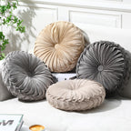 Kathfly 4 Pcs Decorative Round Pleated Throw Pillows, Classy Velvet Pumpkin Round Throw Pillows, Decorative Floor Pillow for Bed Chair Home Sofa Decor, 14" Diameter (Beige,Khaki,Gray,Dark Gray)