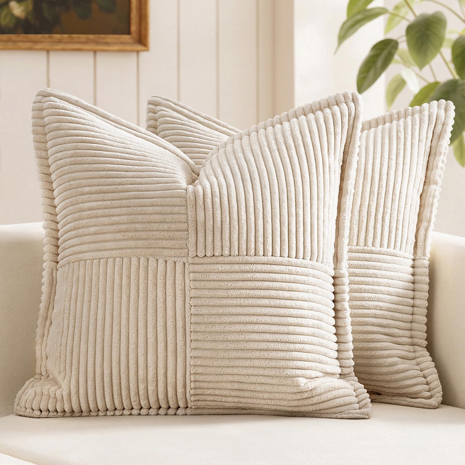 MIULEE Decorative Euro Sham Throw Pillow Covers 24x24 Inch Beige 2 Pack