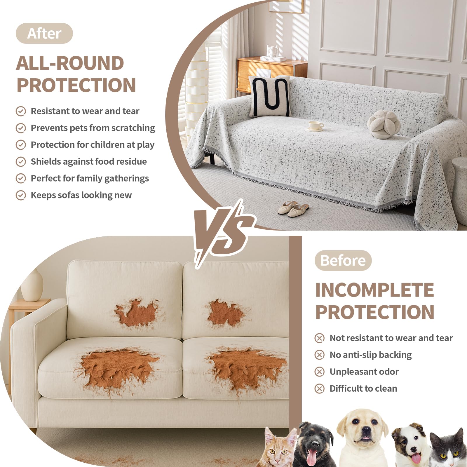 KaviKon Couch Cover for Sofa, Boho Sofa Covers Washable 4 Cushion for Dogs