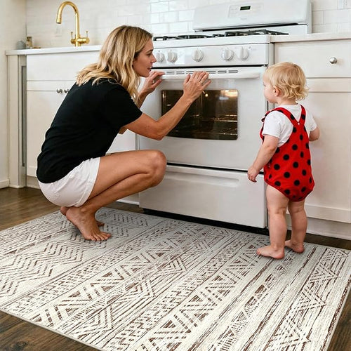 2x4 Runner Rug Washable Moroccan: Non Slip Entryway Throw Rugs Beige
