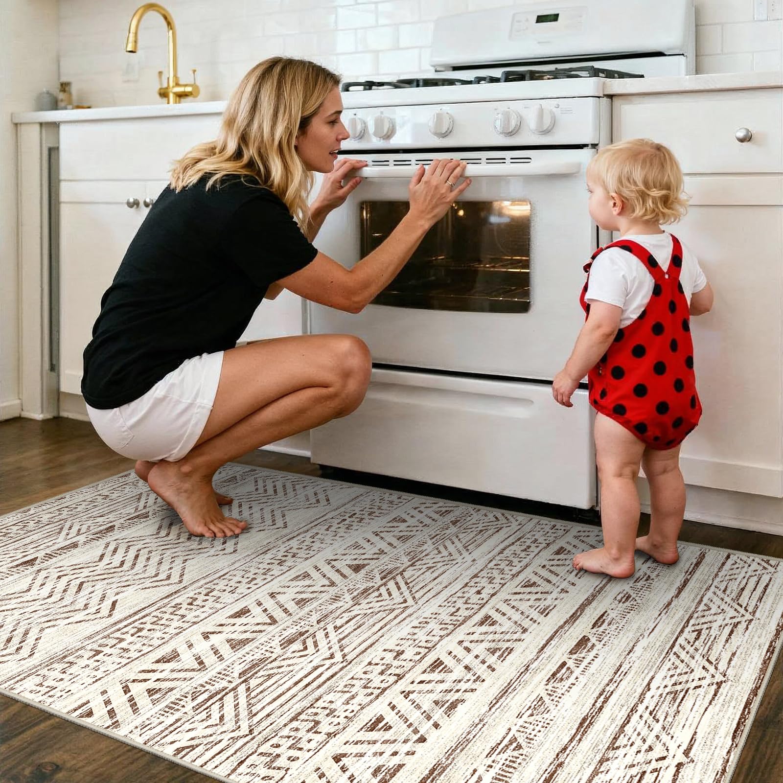 2x4 Runner Rug Washable Moroccan: Non Slip Entryway Throw Rugs Beige