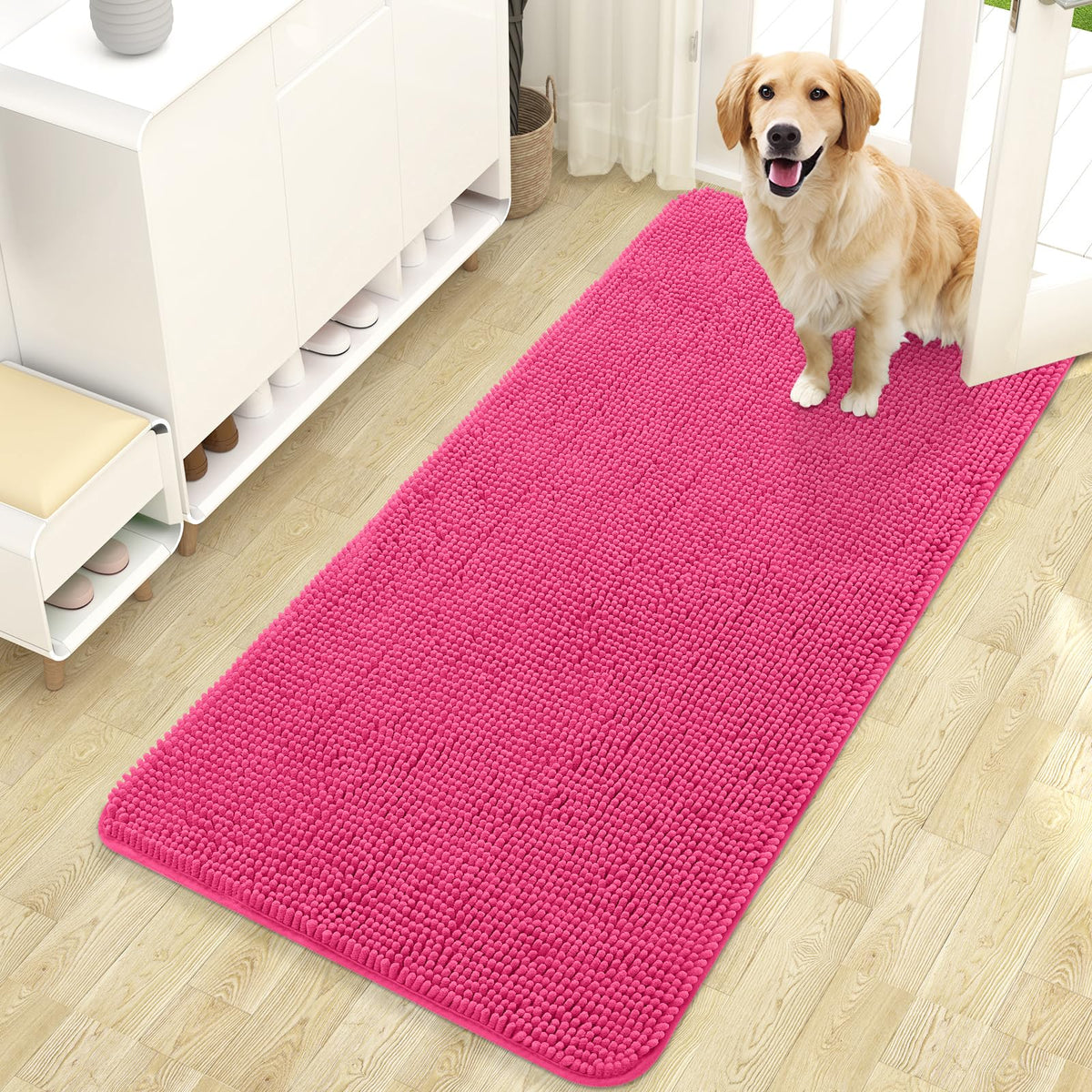 OLANLY Dog Door Mat for Muddy Paws 47x24, Super Absorbent Chenille Mud Mat