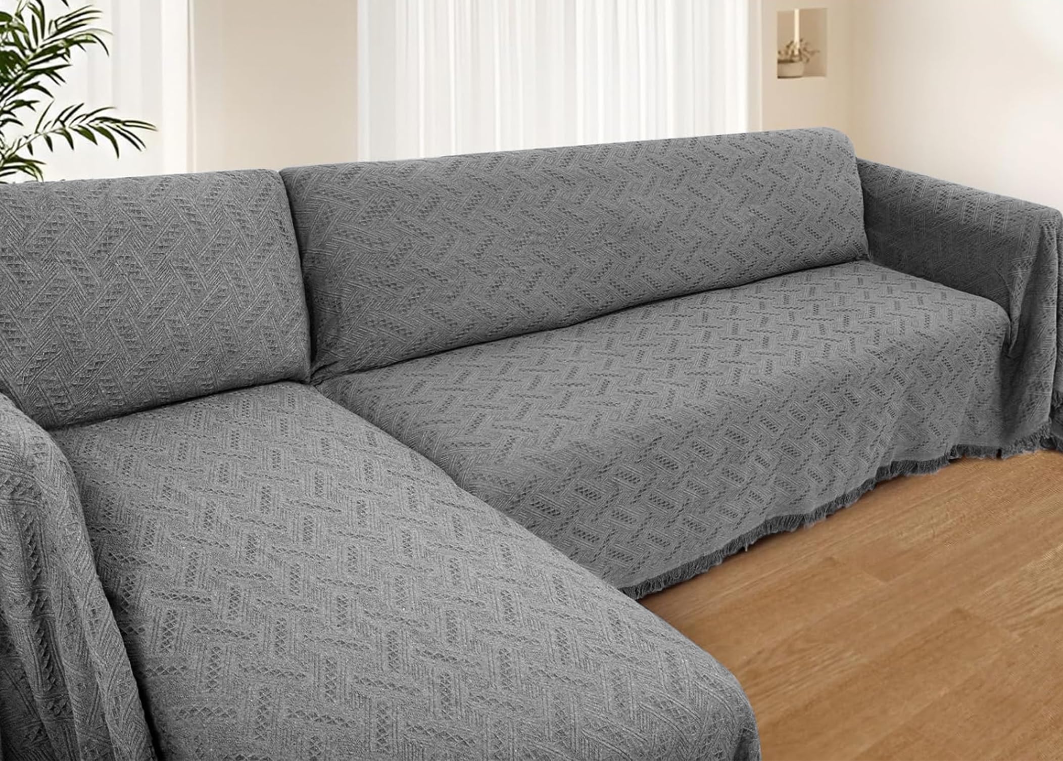 HOMERILLA 2 Piece Sectional Couch Cover for L Shape Sofa Dark Grey XL
