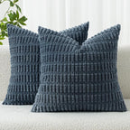 MIULEE Pack of 2 Corduroy Decorative Throw Pillow Covers 16x16 Inch Soft Boho Striped Pillow Covers Modern Farmhouse Home Decor for Summer Coastal Sofa Living Room Couch Bed Blue
