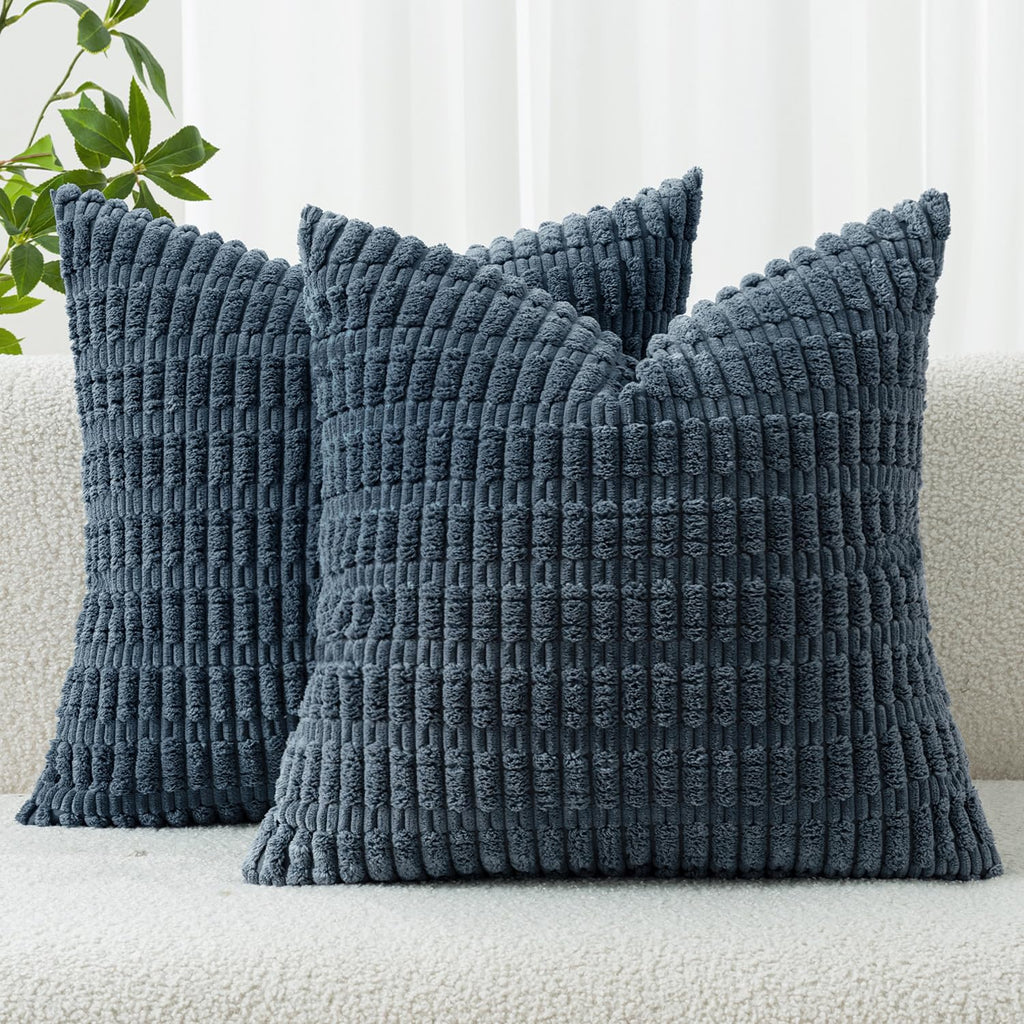 MIULEE Euro Sham Corduroy Decorative Throw Pillow Covers 24x24 Blue