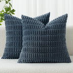 MIULEE Euro Sham Corduroy Decorative Throw Pillow Covers 24x24 Blue
