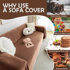 HANDONTIME Boho Style Sofa Cover with Tassels, Washable & Non-Slip Couch Cover for 3 Cushion Sofa, Herringbone Pattern Pet-Friendly Sofa Slipcover, Chocolate Color, 91"x134", Living Room Decor