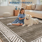 GarveeHome Washable Hallway Rug 2x6 Narrow Modern Bordered Floor Runner, Non-Shedding Contemporary Bedside Rug, Foldable Ultra-Thin Carpet Runner for Bedroom, Kitchen, Laundry Room, Brown