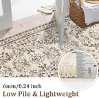 Yamaziot Washable Runner Rug 2x6 – Non Slip Boho Floral Hallway Runner Rug with Rubber Backing, Low Pile Faux Wool Distressed Carpet for Kitchen, Laundry, Bedroom, Entrance, Brown