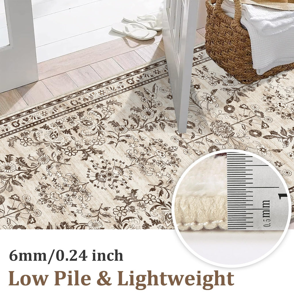 Yamaziot 2x10 Washable Hallway Runner Rug Non Slip Floral Carpet, Brown