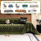 HANDONTIME Boho Couch Cover Geometric Striped Pet Covers for Couches and Sofas Olive Green and Black Dog Cover for Couch Pet Friendly Chenille Sectional Sofa Covers for Pets Washable, 71" X 118"