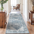 AMADA HOMEFURNISHING 2'6"x10' Washable Area Rug, Low-Profile Entryway Rug with Non-Slip Backing & Durable Edge Binding, Vintage Rug Pattern, Small Rugs for Entryway, Kitchen & Living Room
