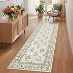 GarveeHome Washable Kitchen Runner 2x6 Non-Slip Floral Carpet Runner for Entryway Indoor Ultra Soft Stain Resistant Long Rugs Farmhouse Floor Mat for Hallways Laundry Bedroom Beige
