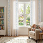 jinchan Floral Linen Curtains 96 Inch Farmhouse Backt Tab 2 Panels Blue