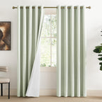 NICETOWN Sage Green High-End Thermal Flax Linen Curtains, 62" Wide Per Panel, Set of 2, Full Blackout Privacy Drapes 72" Long for Dining Room, Soundproof Window Treatment Panels for Hall Room
