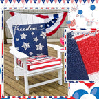 Newwiee 8Pcs Patio Cushion Covers Stretch Outdoor Cushion Cover Replacement for Patio Furniture Sofa Couch Slipcovers, Soft Flexibility Washable Furniture Protector(Independence Day,Classic Color)