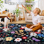 Area Rug Living Room Rugs: Floral 5x7 Washable Rug Vintage Soft Boho Non-Slip Carpet Indoor Floor Stain Resistant Large Carpets for Bedroom Dining Room Farmhouse Nursery Hallway Home Office Black