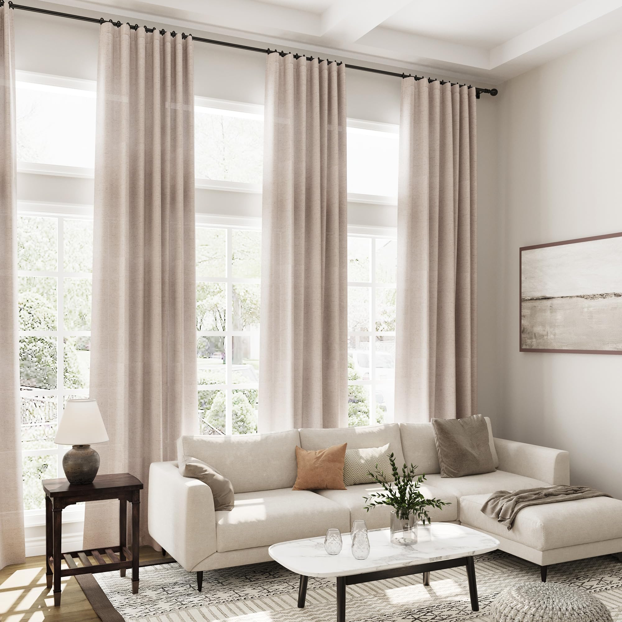 Extra Long Curtains 2 Panels 102 Inches Long for Living Room Oatmeal Back Tab Rod Pocket Light Filtering Semi Sheer Drapes Cotton Linen Textured Window Curtain 102 Inch Length for Bedroom 9 FT