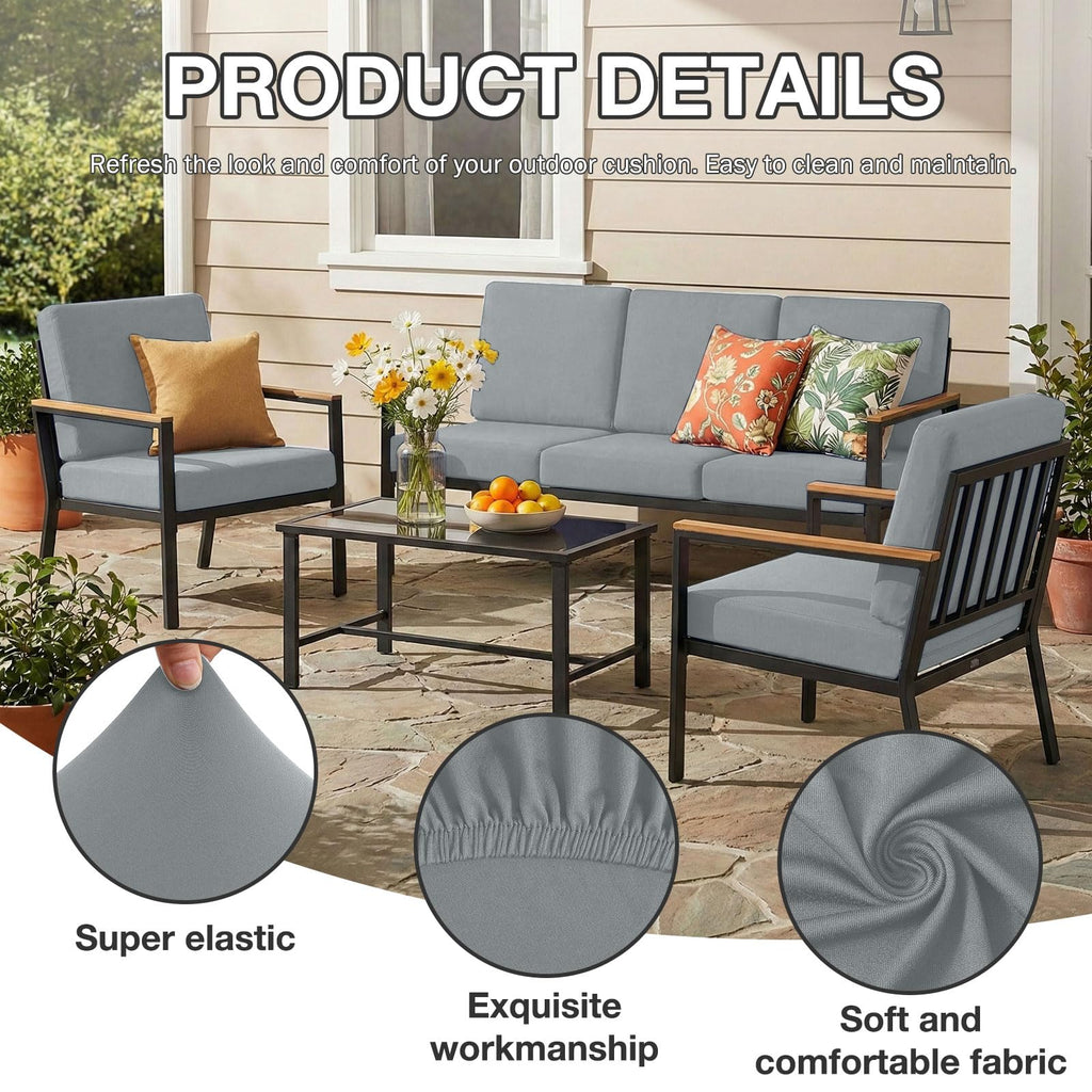 hyha 8Pcs Patio Cushion Covers, Stretch Outdoor Couch Cushion Covers