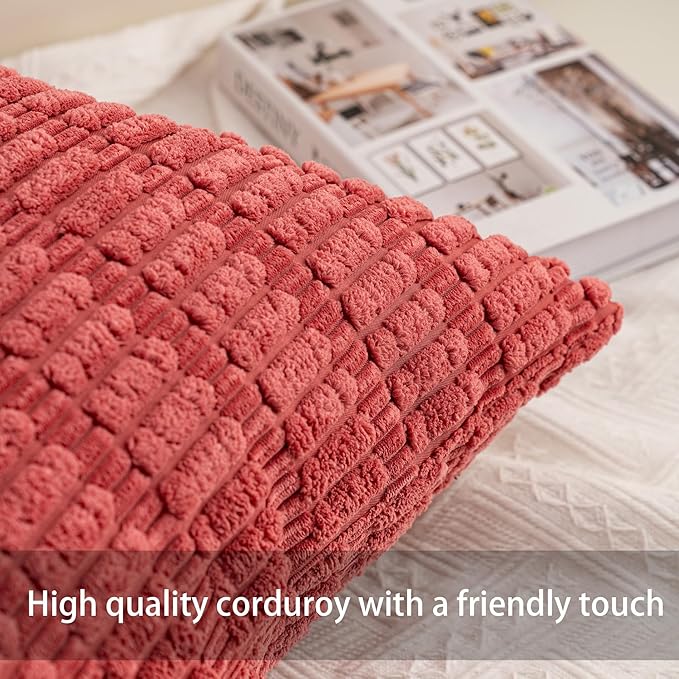 Pack of 2 Corduroy Decorative Throw Pillow Covers 12x24 Inch, Cranberry Red