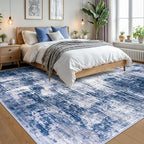 IOHOUZE Abstract Area Rugs 9x12 Ft Washable Large Rugs for Living Room, Non Slip Dining Room Rug, Printed Faux Wool Rugs for Bedroom, Floor Carpet for Office Nursery Playroom, Navy/Grey