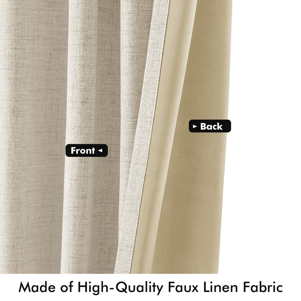 MIULEE 100% Blackout Linen Curtains for Bedroom 42 x 72 Inch Cream 2 Panels