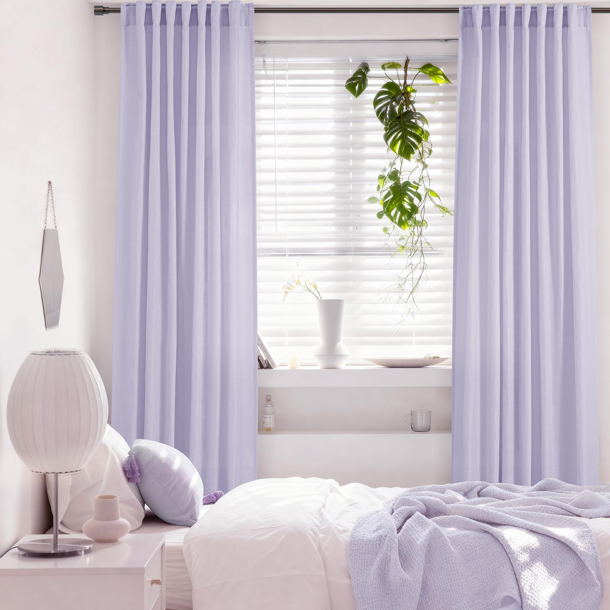 Jolilight Lavender Semi Sheer Linen Purple Curtains 120 Inches Extra Long Ceiling to Floor for Purple Room Decor Back Tab Light Filtering Window Treatment Panels Drapes Luxury Elegant Sheer Violet