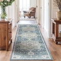 AMADA HOMEFURNISHING 2'6"x10' Washable Area Rug, Low-Profile Entryway Rug with Non-Slip Backing & Durable Edge Binding, Vintage Rug Pattern, Small Rugs for Entryway, Kitchen & Living Room