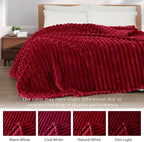 Exclusivo Mezcla Twin Size Flannel Fleece Blanket, Super Soft Striped Jacquard Bed Blanket, Lightweight Fuzzy Cozy for All Seasons, 60x80 Inches, Deep Red