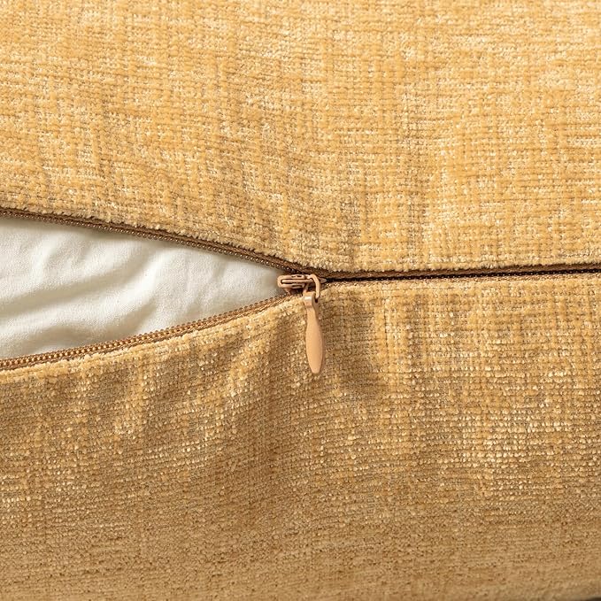 MIULEE Soft Chenille Throw Pillow Covers Beige Yellow 20x20 Inch Pack of 2