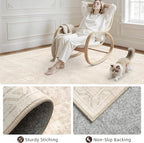 Area Rugs 9x12 Living Room: Vintage Boho Neutral Washable Rug Indoor Soft Large Area Rug Carpet for Bedroom Nursery Farmhouse Dining Room Office Floor Non-Slip Low Pile Under Table Rug Beige