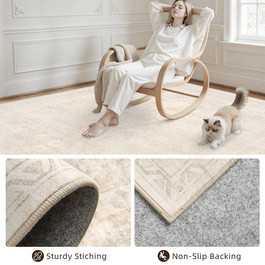 Luxturiy 5x7 Area Rugs Living Room: Bedroom Neutral Washable Carpet Beige