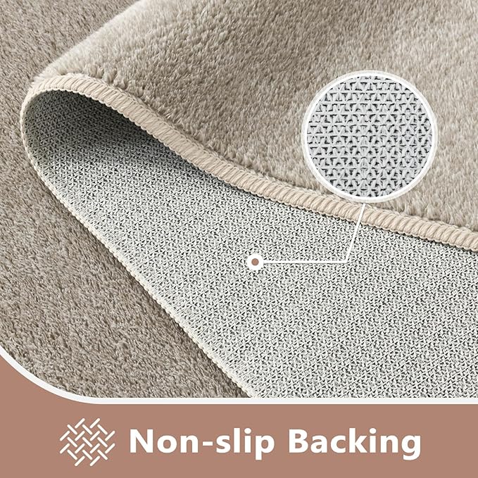 FinRèc 4x6 Washable Area Rugs for Bedroom Living Room, Low Pile Thin Rug Solid Color, Non-Slip Carpet Indoor for Home Decor (Light Tan)